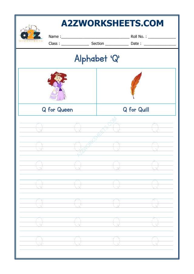 A2ZWorksheets:English-Writing-English Alphabet 'Q'