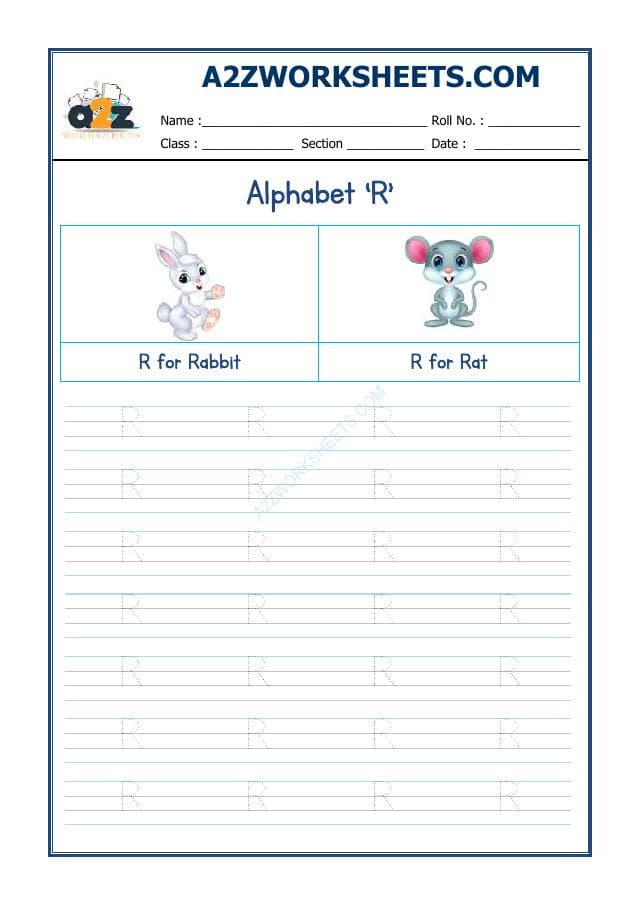 A2ZWorksheets:English-Writing-English Alphabet 'R'