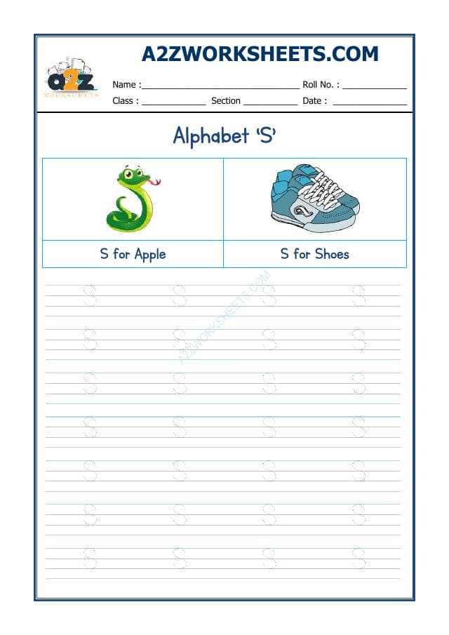 A2ZWorksheets:English-Writing-English Alphabet 'S'
