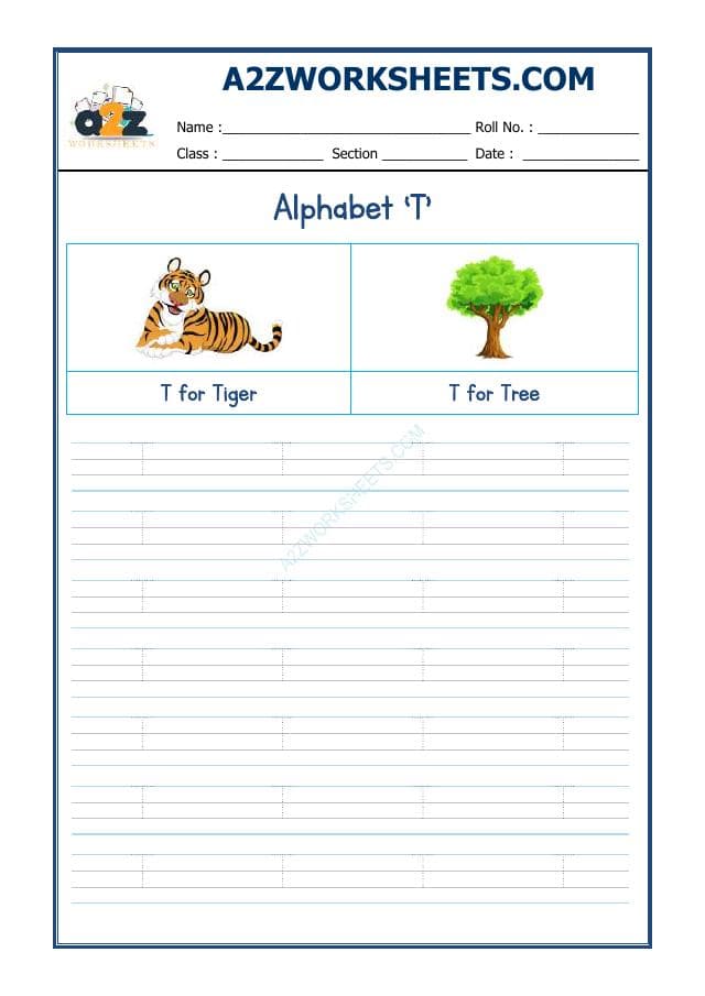 A2ZWorksheets:English-Writing-English Alphabet 'T'