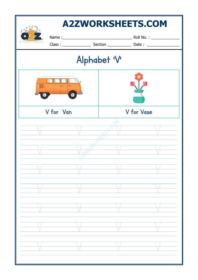 A2ZWorksheets:English-Writing-English Alphabet 'V'