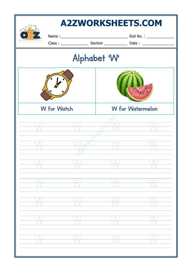A2ZWorksheets:English-Writing-English Alphabet 'W'