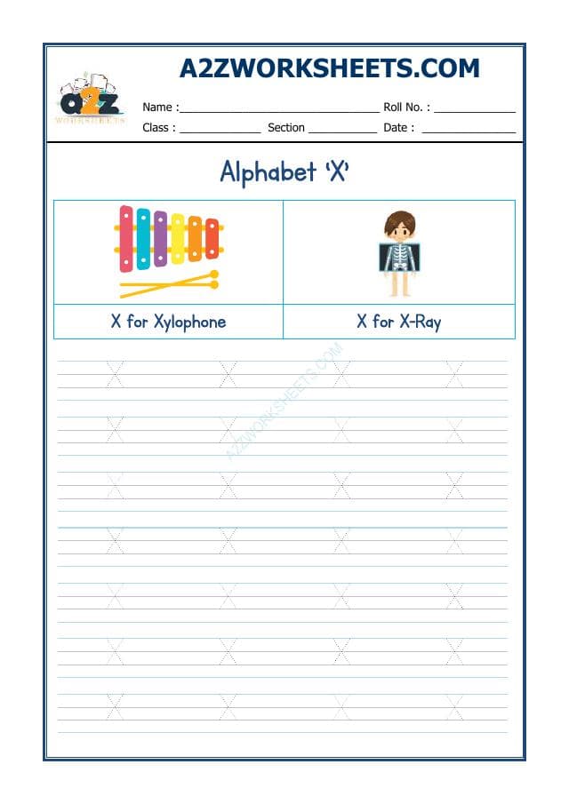 A2ZWorksheets:English-Writing-English Alphabet 'X'