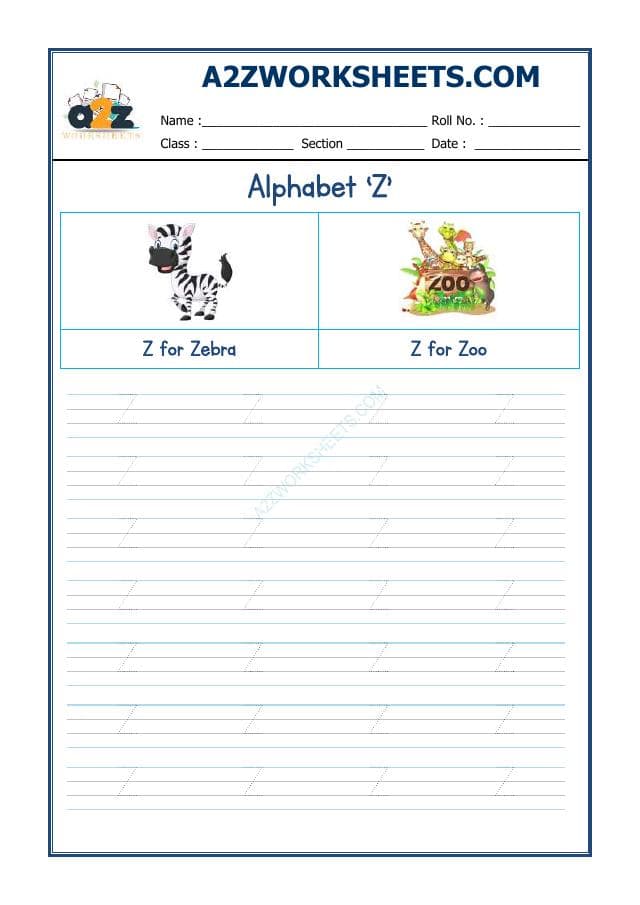 A2ZWorksheets:English-Writing-English Alphabet 'Z'