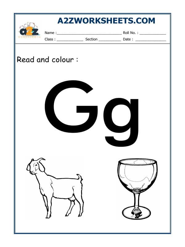 A2ZWorksheets:English-Alphabets-Recognition Of G