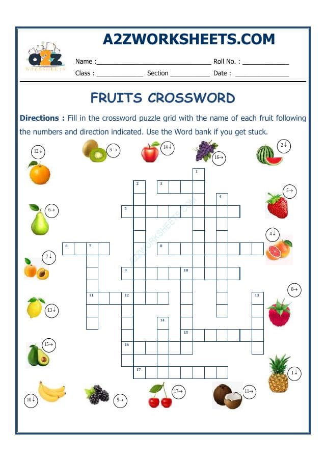 A2ZWorksheets:English-Reading-Cross Words - Fruits