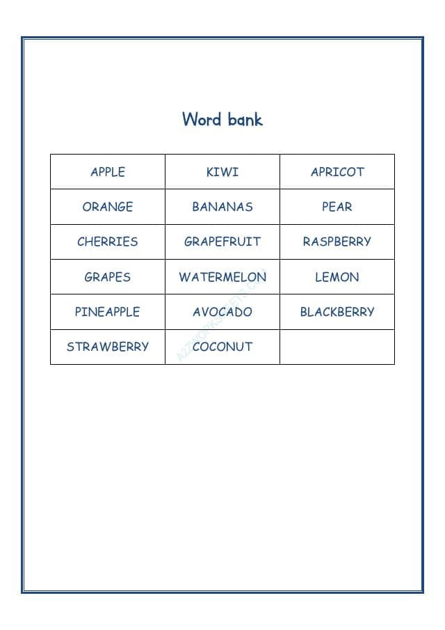 A2ZWorksheets:English-Reading-Cross Words - Fruits