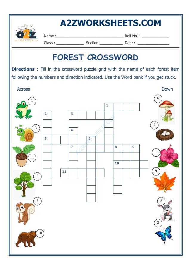 A2ZWorksheets:English-Reading-Cross Words-Forest