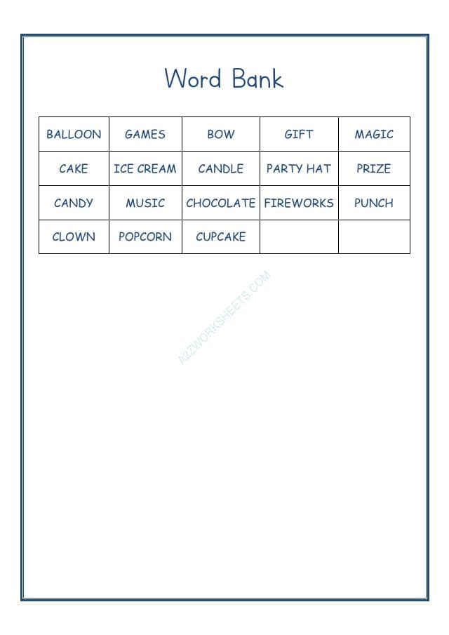 A2ZWorksheets:English-Reading-Cross Words-Birthday Party