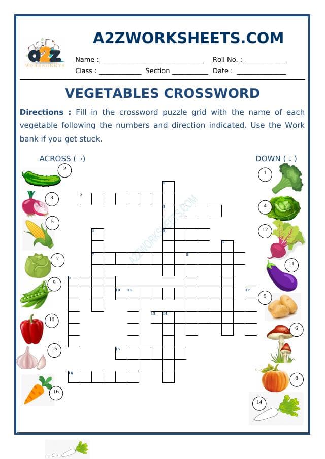 A2ZWorksheets:English-Reading-Cross Words-Vegetables