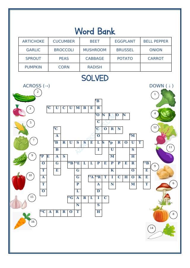 A2ZWorksheets:English-Reading-Cross Words-Vegetables