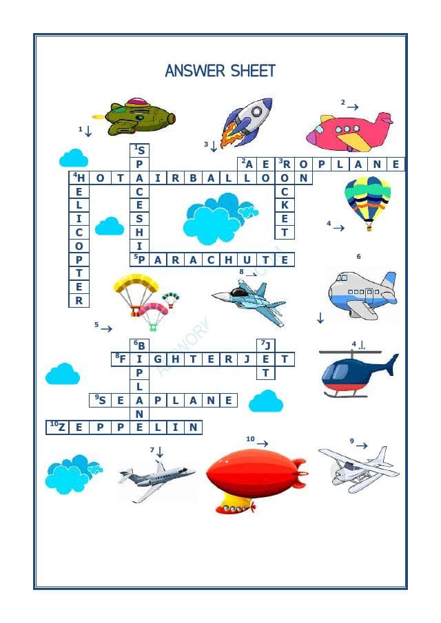 A2ZWorksheets:English-Reading-Cross Word -Air Transport