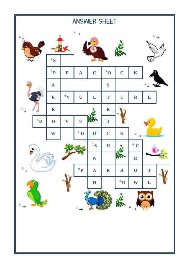 A2ZWorksheets:English-Reading-Cross Word -Birds Name