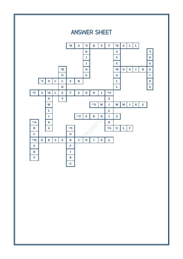 A2ZWorksheets:English-Reading-Cross Words-Sports