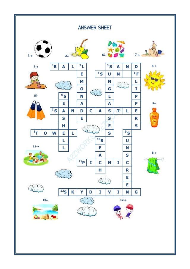A2ZWorksheets:English-Reading-Cross Word -Summer Time