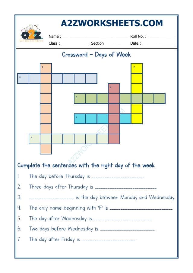 A2ZWorksheets:English-Reading-Cross Word - Days Of Week