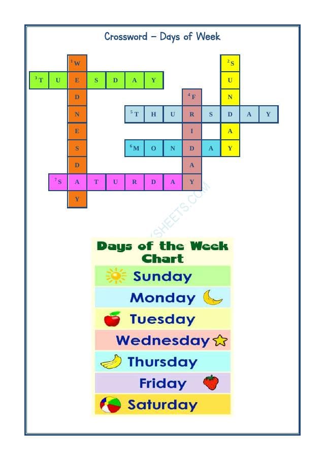 A2ZWorksheets:English-Reading-Cross Word - Days Of Week