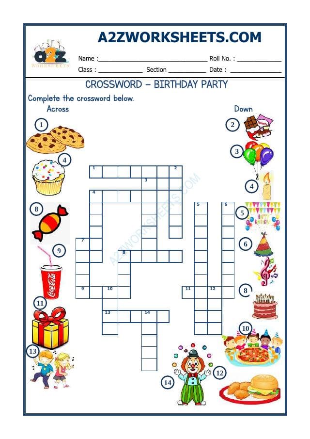 A2ZWorksheets:English-Reading-Cross Word -Birthday Party-02