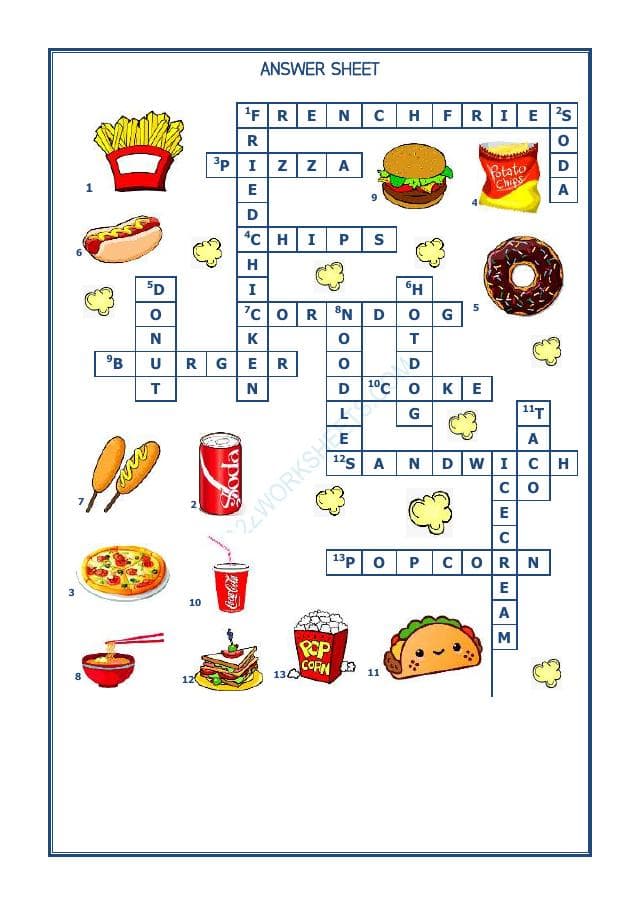 A2ZWorksheets:English-Reading-Crossword -Junk Food