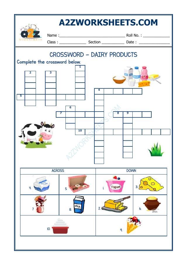 Crossword - Dairy Products