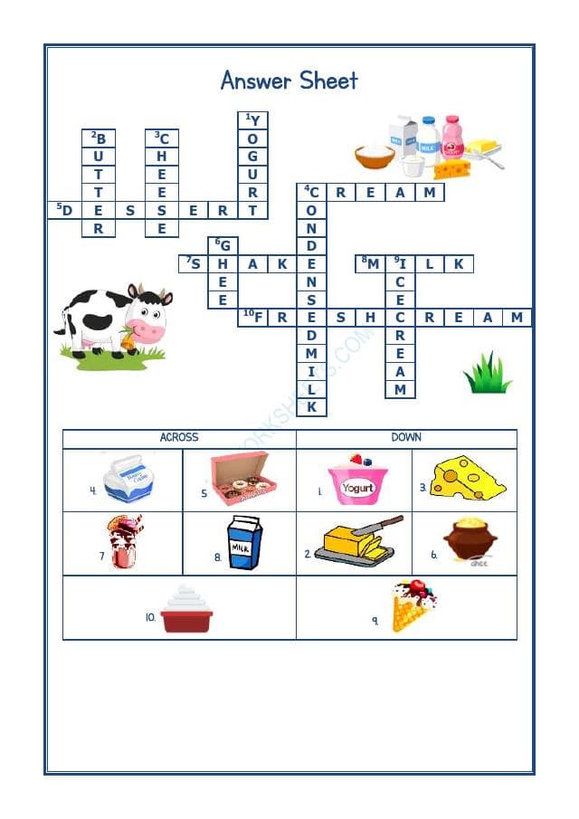 A2ZWorksheets:English-Reading-Crossword - Dairy Products