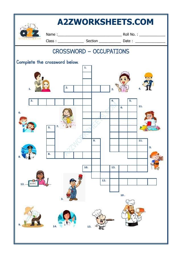 A2ZWorksheets:English-Reading-Crossword -Occupations