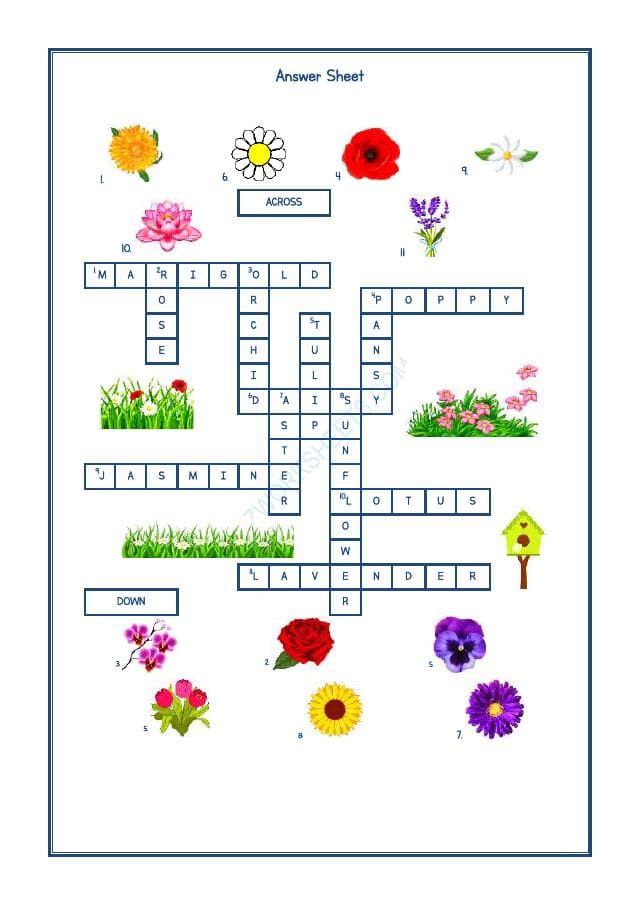 A2ZWorksheets:English-Reading-Crossword -Flowers Name