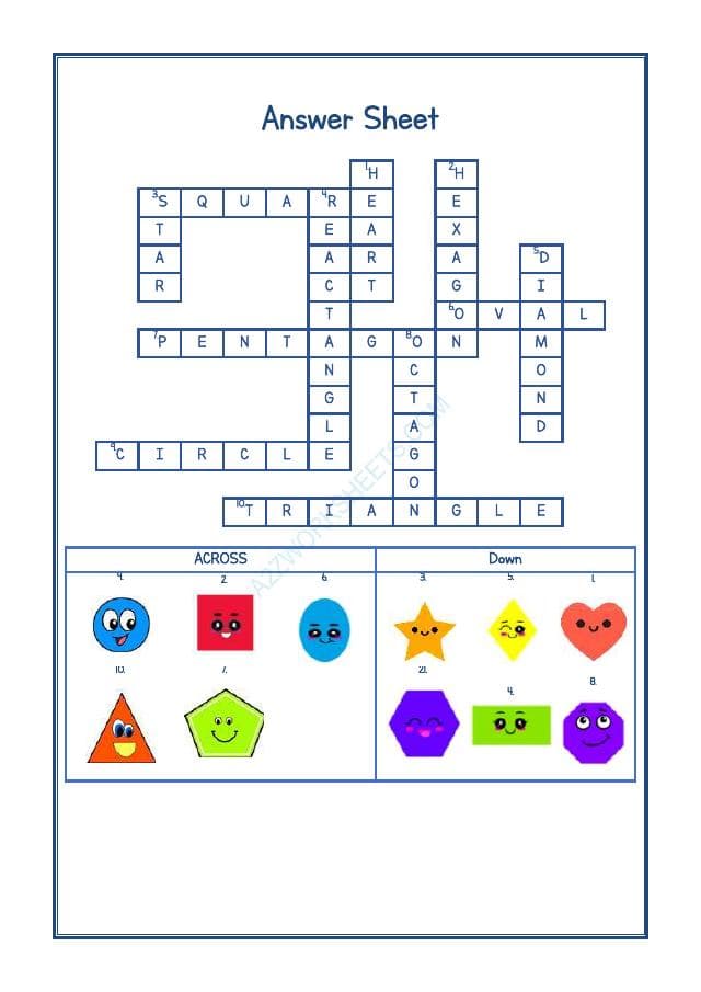 A2ZWorksheets:English-Reading-Crossword - Shapes Name