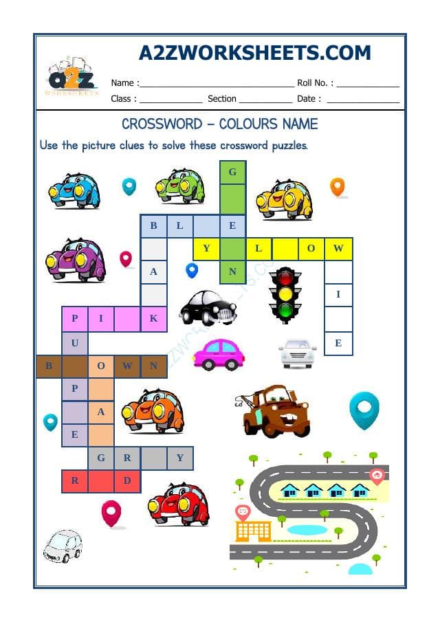 A2ZWorksheets:English-Reading-Crossword -Colours Name