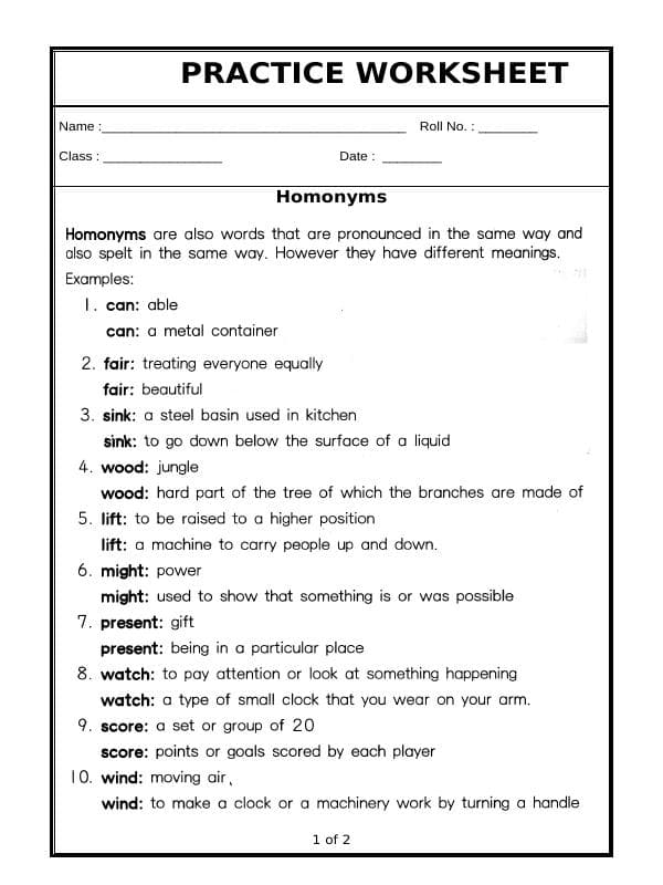 A2ZWorksheets:English-Grammar-Homonyms