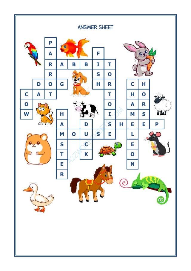A2ZWorksheets:English-Reading-Crossword -Pet Animals