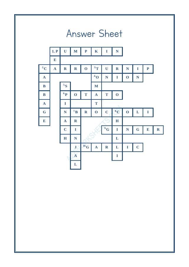 A2ZWorksheets:English-Reading-Crossword -Vegetable Names