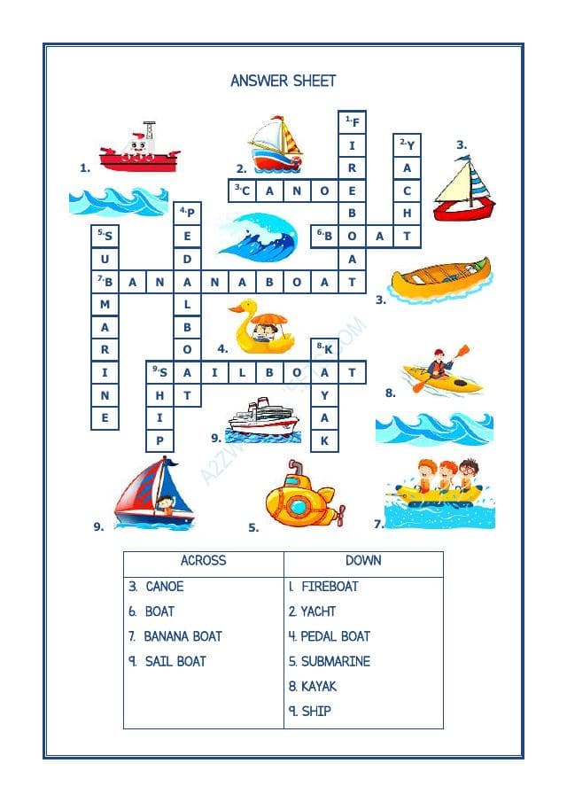 A2ZWorksheets:English-Reading-Crossword - Water Transport