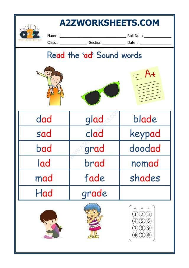A2ZWorksheets:English-Reading-English Phonics Sounds - 'Ad' Sound Words