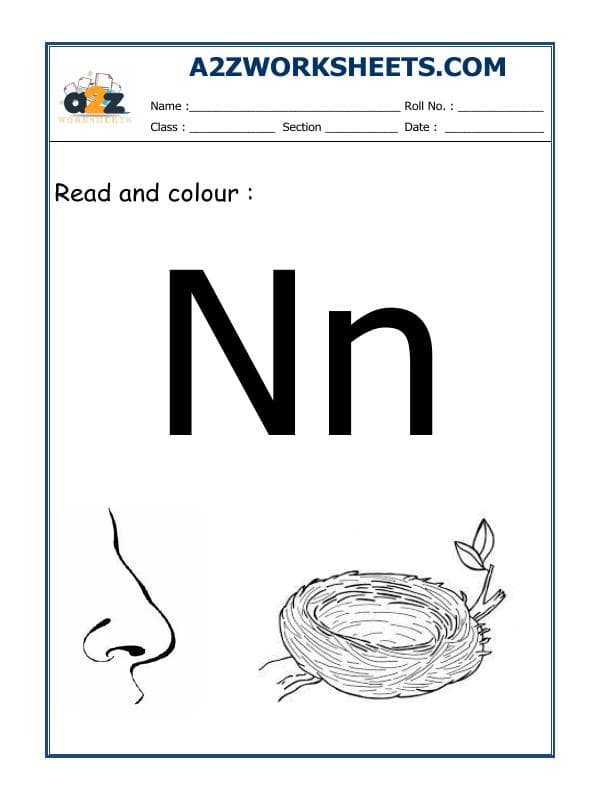 A2ZWorksheets:English-Alphabets-Recognition Of N
