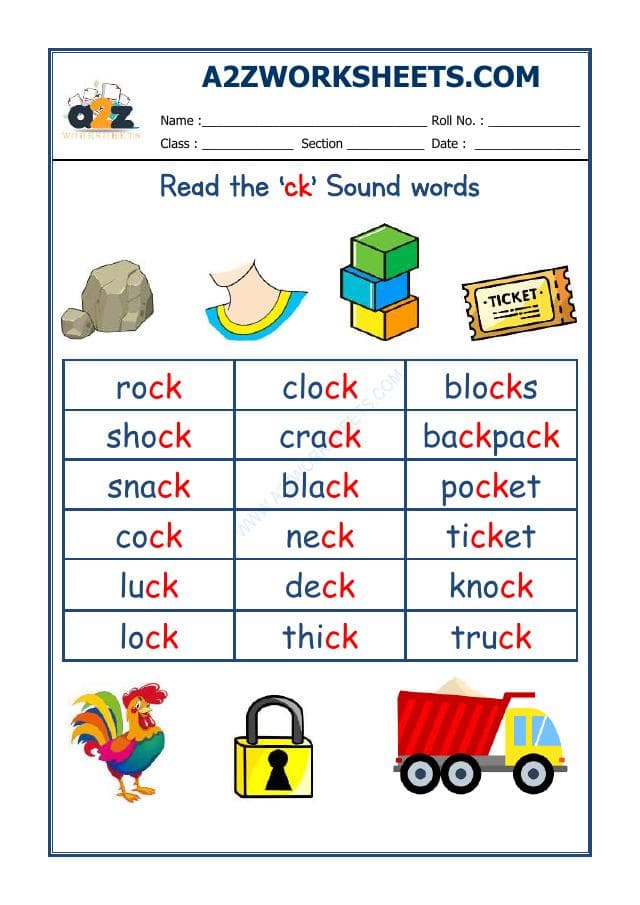 A2ZWorksheets:English-Reading-English Phonics Sounds - 'Ck' Sound Words