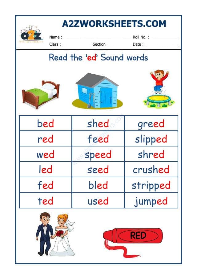 A2ZWorksheets:English-Reading-English Phonics Sounds - 'Ed' Sound Words