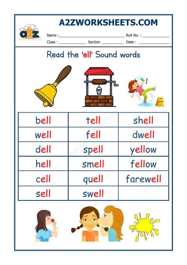 A2ZWorksheets:English-Reading-English Phonics Sounds - 'Ell' Sound Words