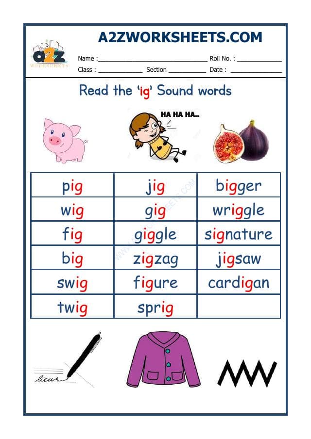 English Phonics Sounds - 'Ig' Sound Words