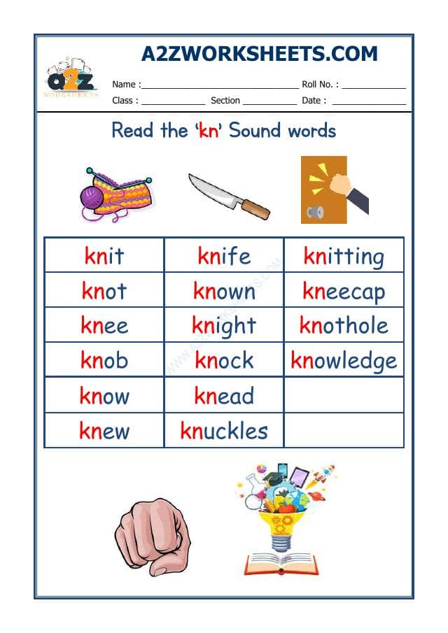 English Phonics Sounds - 'Kn' Sound Words