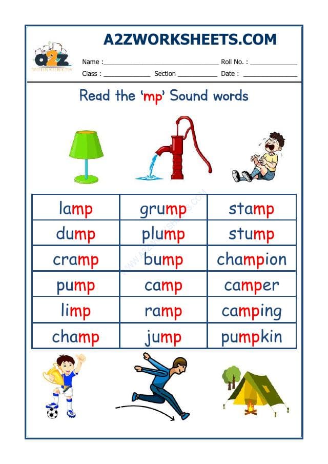 A2ZWorksheets:English-Reading-English Phonics Sounds - 'Mp' Sound Words