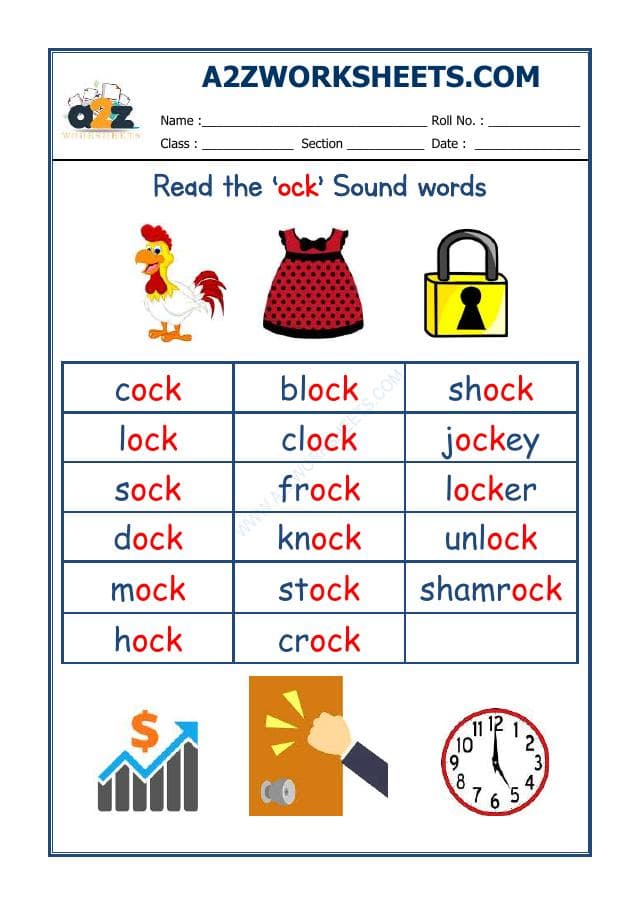 A2ZWorksheets:English-Reading-English Phonics Sounds - 'Ock' Sound Words