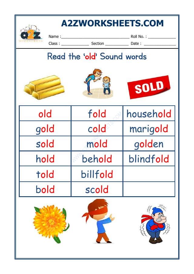 A2ZWorksheets:English-Reading-English Phonics Sounds - 'Old' Sound Words