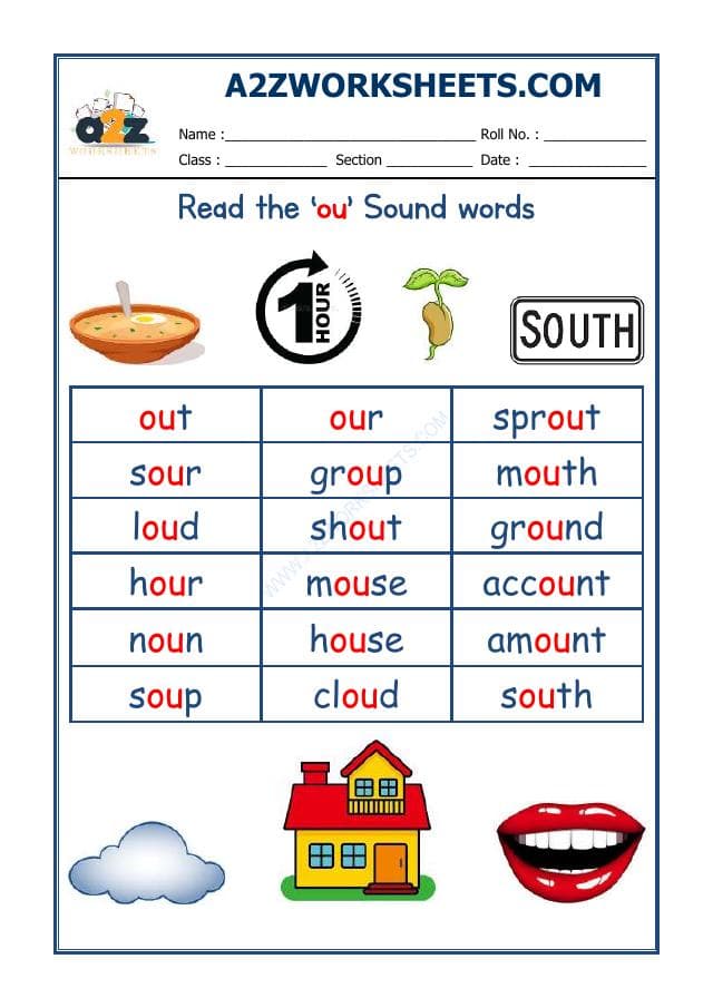 A2ZWorksheets:English-Reading-English Phonics Sounds - 'Ou' Sound Words
