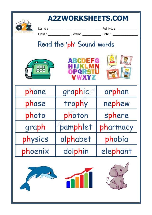 A2ZWorksheets:English-Reading-English Phonics Sounds - 'Ph' Sound Words