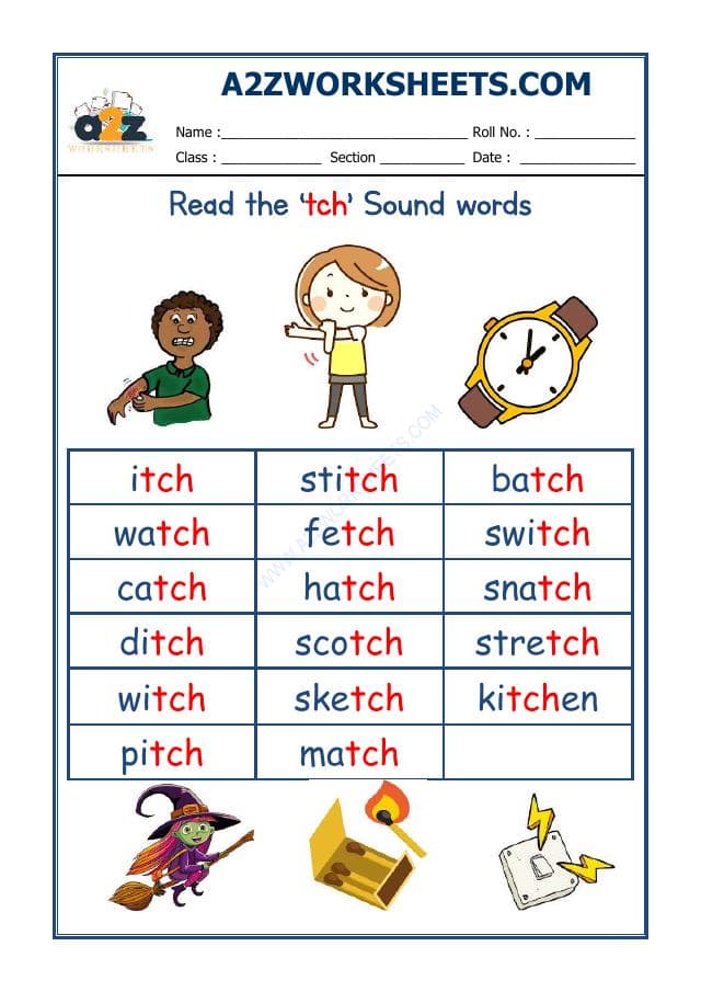 A2ZWorksheets:English-Reading-English Phonics Sounds - 'Tch' Sound Words