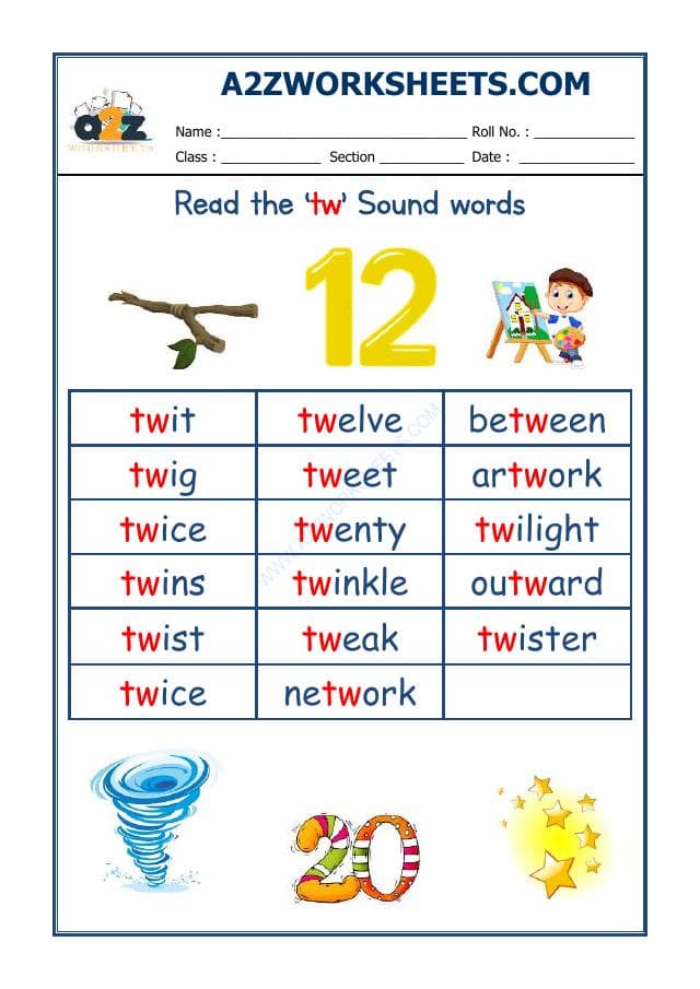 English Phonics Sounds - 'Tw' Sound Words
