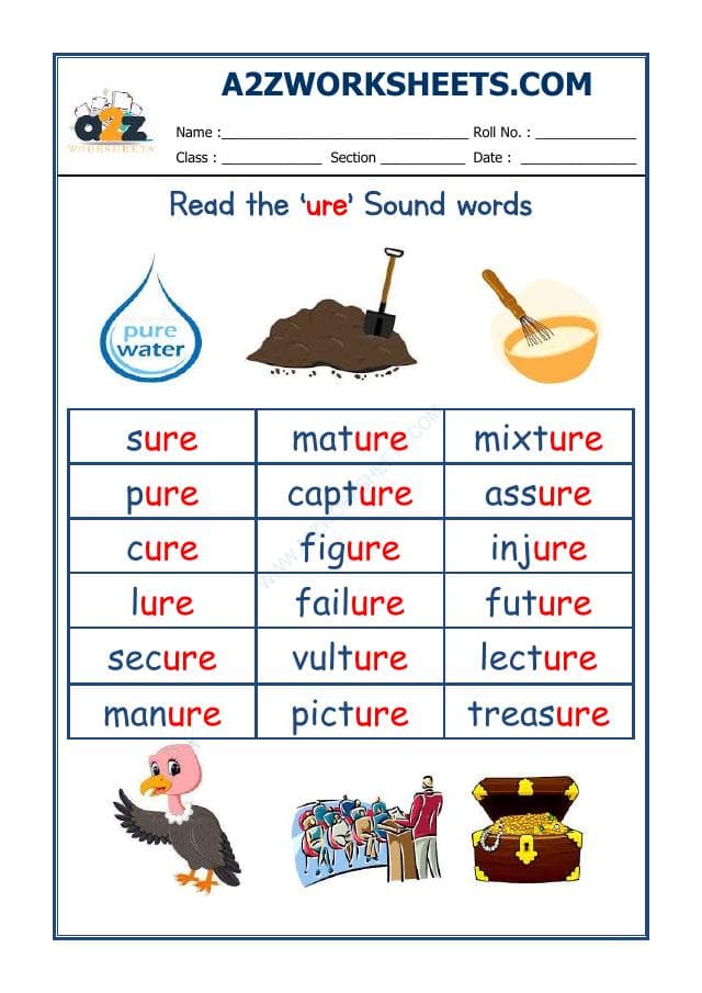 A2ZWorksheets:English-Reading-English Phonics Sounds - 'Ure' Sound Words