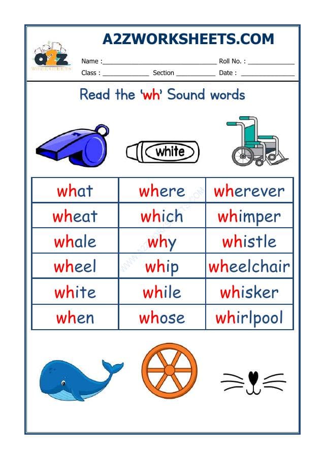 A2ZWorksheets:English-Reading-English Phonics Sounds - 'Wh' Sound Words
