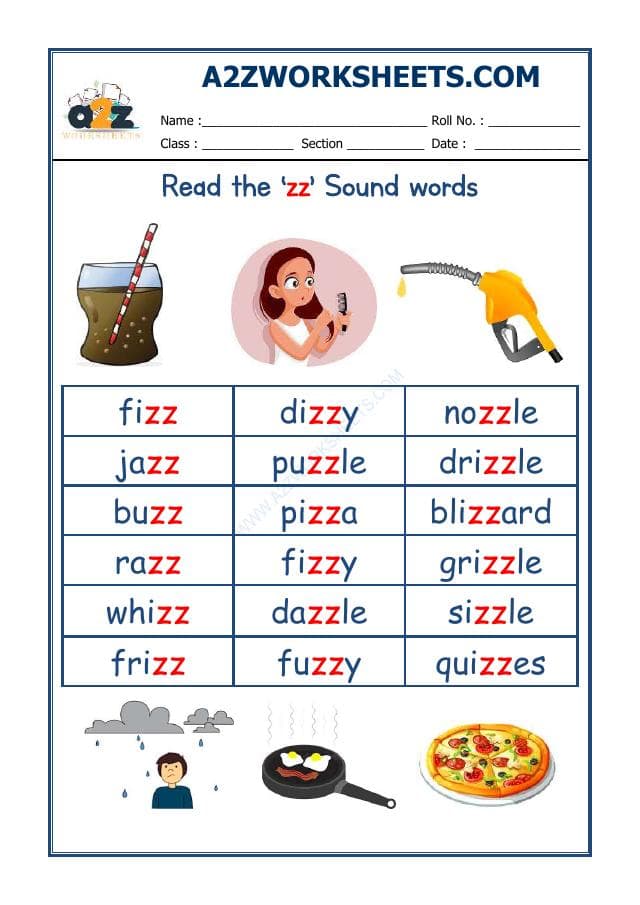 A2ZWorksheets:English-Reading-English Phonics Sounds - 'Zz' Sound Words